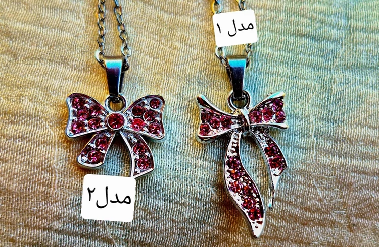گردنبند دخترانه پاپیونی صورتی استیل رنگ ثابت