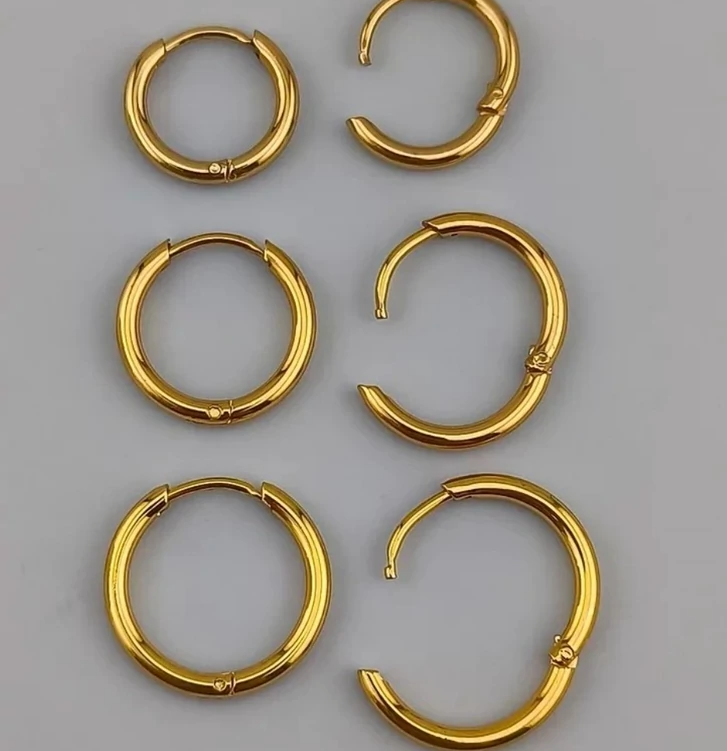 گوشواره حلقه ای ساده طلایی استیل